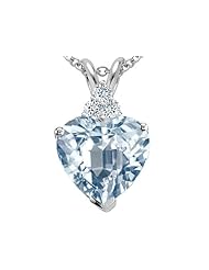 Tommaso Design (tm) Heart Shape 8mm Genuine Aquamarine and Diamond Pendant
