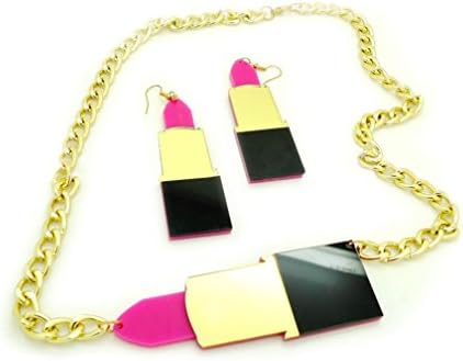 Mygoodie Jewelry Acrylic lipstick punk hip-hop big double earrings + necklace sets
