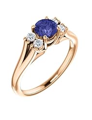 18K Rose Gold 5.00mm Round Cut Tanzanite and Diamond Ring -- LIFETIME WARRANTY