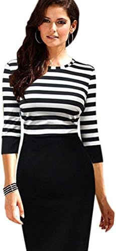Changeshopping Lady Slim Striped Party Cocktail Clubwear Pencil Dress (XL)