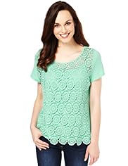 Scoop Neck Crochet Lace T-Shirt