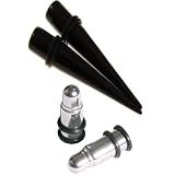 Ear taper + Stainless Bullet Plug Set. Pair of 00g Black UV Acrylic Ear Tapers + Pair of 316L Heavy Duty Stainless 00g Bullet Ear Gauging Tunnels / Plugs with Double O-Rings for Ear Stretching.