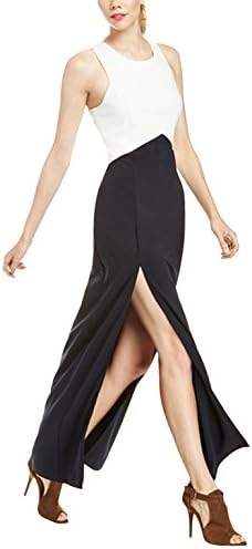 S-MSS Women's Sleeveless Backless Color-Block Maxi Slit Club Dress Black/White XXL