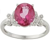10k White Gold Oval Pink Topaz and Diamond Ring (1/10 TDW)