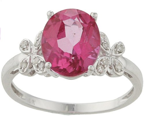 10k White Gold Oval Pink Topaz and Diamond Ring (1/10 TDW)