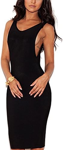 Miss Circle Gorgeous Side Boob Backless Black Dress New York (Small, Black)