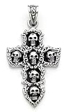 Sterling Silver Cross Pendant with Skulls