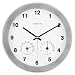 DecoMates Non-Ticking Silent Wall Clock with Built-in Thermometer (Fahrenheit) / Hygrometer - Modern Multiplex (White)