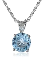 Sterling Silver 8mm Round Blue Topaz Pendant Necklace with Light Rope Chain Necklace, 18"