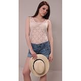 Womens Nude Pink Vest Top Floral Print Lace Sleeveless Stretch Ladies Fitted Leotard Bodysuit Size 8/10