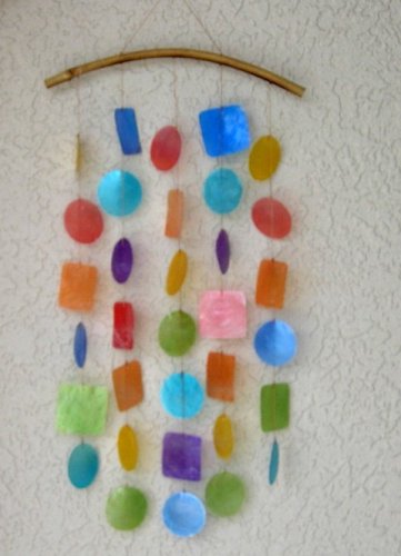 Multicolored Capiz Chime with Wood Arch Top Multicolored Capiz Chime with Wood Arch Top