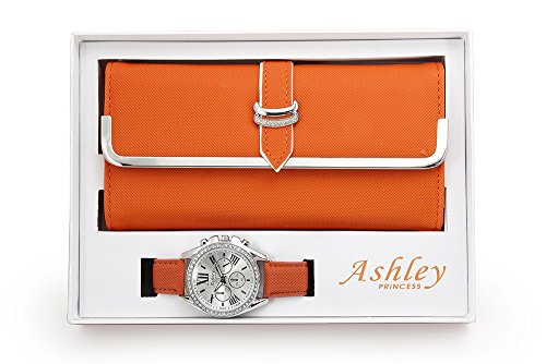 Women's Matching Watch & Wallet - Orange