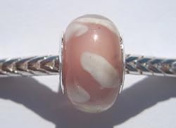 Murano Style Glass Lampwork Bead Fits Pandora Pink with White Clouds (3)