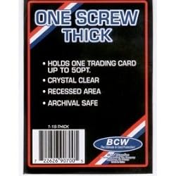 BCW 1 Screw Thick Card Holder - 50 Pt. (Box of 50) Jersey or Memorabilia Card Screwdown - Baseball, Football, Basketball, Hockey, Golf, Single Sports Cards Top Load - Sportcards Card Collecting Supplies