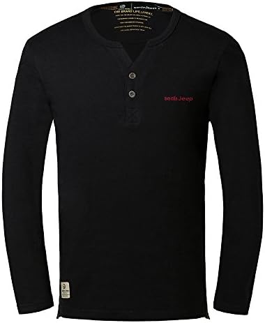SlJeep Men's Cotton Fashion Brand Casual Slim Fit V-neck Long Sleeve T shirt Size XL Color Black