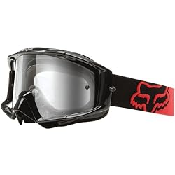 Fox Racing Main Pro Men's Dirt Bike Motorcycle Goggles Eyewear w/ Free B&F Heart Sticker Bundle - Black/Red/Clear