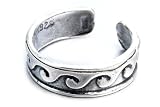 Sterling Silver Oxidized Surfer Waves Design Toe Ring Adjustable Fit Include Gift Pouch.