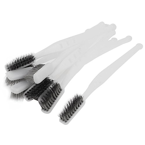 uxcell® 18cm Long White Plastic Handle Steel Wire Clean Brush 10 Pcs