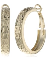 Goldtone Finish Silver Diamond Cut Polished Clutchless Hoop Earrings