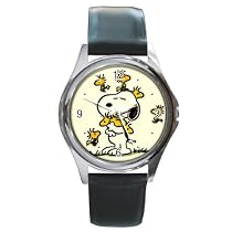 Round Silver Metal Watch of Art Deco Snoopy with Woodstock & Friends (Charlie Brown, Peanuts, Halloween, Charles Schultz)