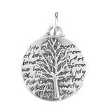 Small Round Reversible Tree of Life Pendant with Words of Inspiration in Sterling Silver, #8224