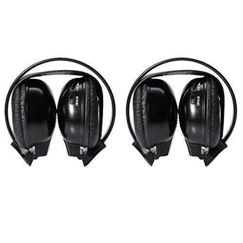 2 Pack of Two Channel Folding Universal Rear Entertainment System Infrared Headphones Wireless IR DVD Player Head Phones for in Car TV Video Audio Listening Headsets