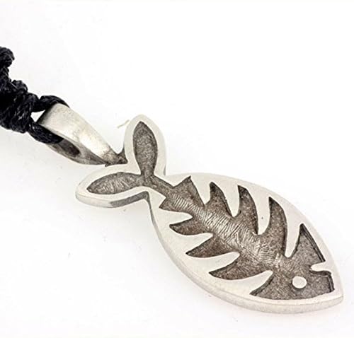 Inverted Fish Bones Fisherman Amulet Pewter Choker Jewelry Pendant Necklace