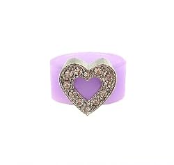 Ring - R58 - Silicone Ring with Heart Shape Crystal Charm - Size 7 (18mm) ~ Purple