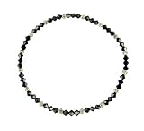 Anklet - A65 - Stretch - 4mm Swarovski (tm) Crystal and Silver Tone Heishi Beads ~ Jet Black