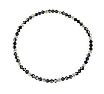 Anklet - A65 - Stretch - 4mm Swarovski (tm) Crystal and Silver Tone Heishi Beads ~ Jet Black