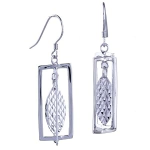 Rectangular Leaf Earrings 925 Sterling Silver