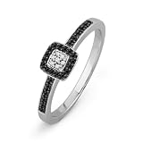 Platinum Plated Sterling Silver Round Diamond Black And White Promise Ring (1/6 CTTW)
