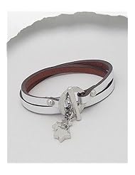 Silver Star Leather Bracelet In White Base