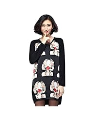 Plus Size General Print Polyester/Spandex Illusion Lace  Shirt  Dress