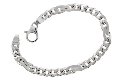 10K White Gold Shiney Curb With Satin Twist Bracelet