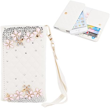 White iPhone 4 4G 4S 5 5G 5S 5C case,Elonbo(TM)4.5" Universal Pattern Bling Pink Flower Wristlet Snaps PU Leather Wallet Flip Pouch Case Cover Skin For Apple iPhone 4 4G 4S 5 5G 5S 5C iPod Touch 5 BlackBerry Z10 HTC One Mini SONY XPeria Z1 Compact NOKIA Lumia 928