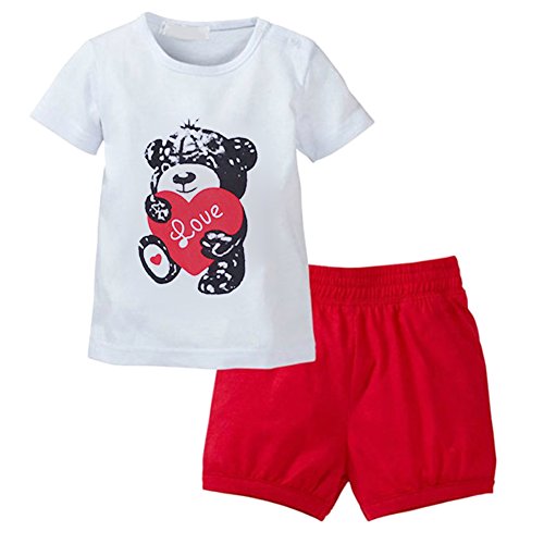 PanDaDa Baby T-shirt Tops Short Sleeve Top Shorts Pants Heart Bear Outfit Set