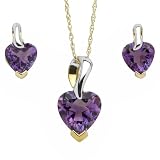 10k Yellow Gold Amethyst Heart Shaped Pendant and Stud Earring Set