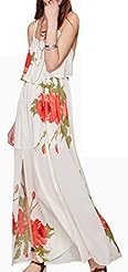 Sexy Off the Shoulder Sleeveless Backless Chiffon Floral Print Club Dress/Wedding Party Dress/Maxi Dress 