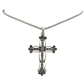 Necklace - CZ Cross on Rope Chain - Black Diamond by 