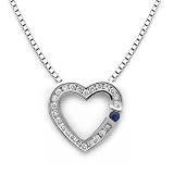 18k White Gold Diamond and Blue Sapphire Heart Pendant with Chain (0.39 cttw, H, SI)