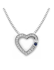18k White Gold Diamond and Blue Sapphire Heart Pendant with Chain (0.39 cttw, H, SI)
