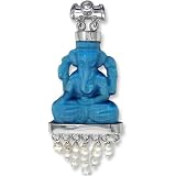 Sterling Silver Blue Fiber Optic Ganesh Pendant by Sajen