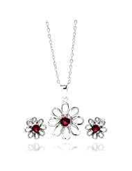Nickel Free Sterling Silver Pendant & Earring Sets Red Cubic Zirconia Center Flower Sterling Silver Set Pendant Diameter: 14.2mm Earring Diameter: 9.35mm