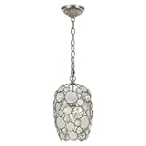 Crystorama 523-SA Palla Collection 1-Light Pendant - Antique Silver Finish with Natural White Capiz Shell and Hand Cut Crystal