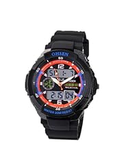OHSEN YI-AD1136-1 LCD Date Alarm Rubber Dual Core Women Mens Sport Wrist Watch Black