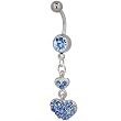 Topaz Blue Double Heart Birthstones Gem Belly Button Ring Navel Piercing Bar Body Jewelry