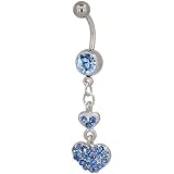 Topaz Blue Double Heart Birthstones Gem Belly Button Ring Navel Piercing Bar Body Jewelry