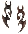 MAIKOOR- Organic Hand Carved Sono Wood Earrings with Wood Post - From Indonesia - Sold as a Pair - 22mm x61mm