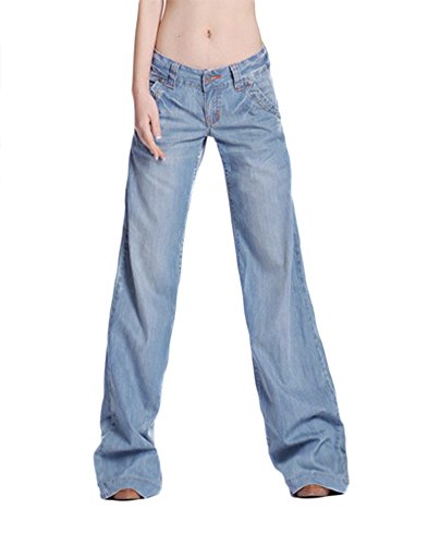 AvaCostume Women's Classic Washed Blue Wide Leg Bootcut Palazzo Jean Pants